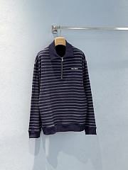 Miumiu Striped Zipper Polo Shirt Blue/White  - 3