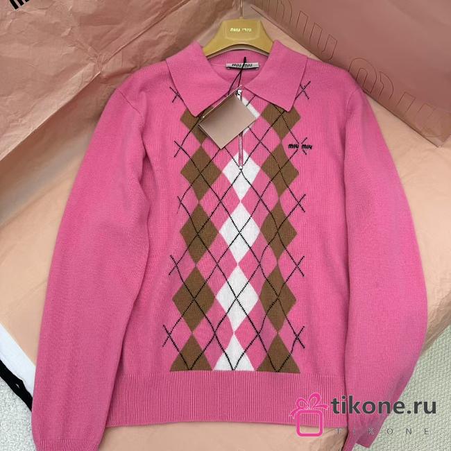 Miumiu Cashmere Half Zipper Polo Shirt Pink - 1
