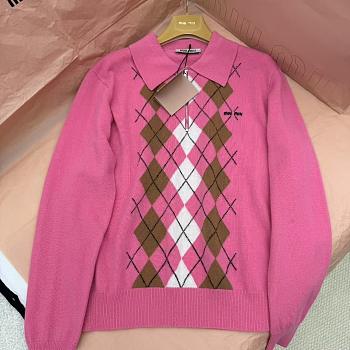 Miumiu Cashmere Half Zipper Polo Shirt Pink
