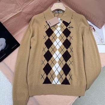 Miumiu Cashmere Half Zipper Polo Shirt Brown