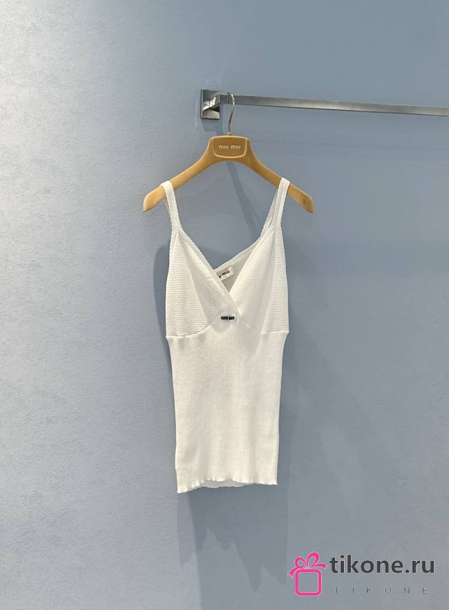 Miumiu Cotton Knit Top White  - 1