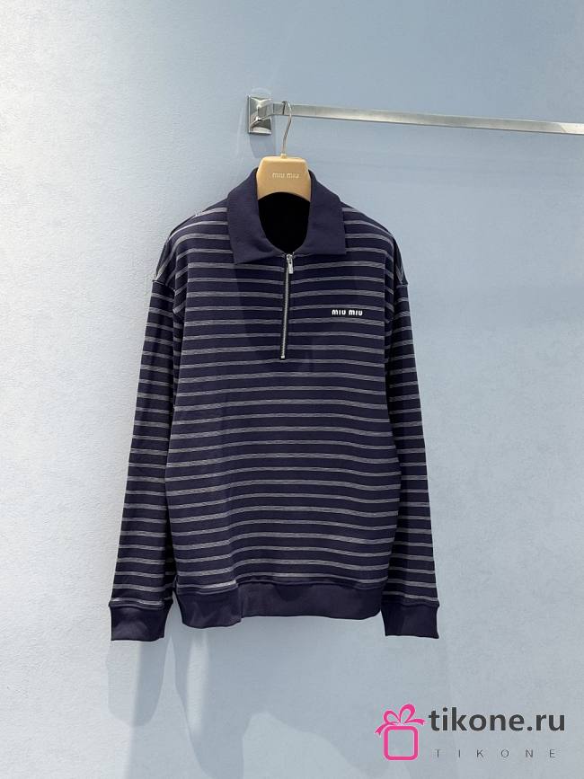 Miumiu Striped Zipper Polo Shirt Blue/White  - 1