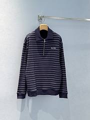 Miumiu Striped Zipper Polo Shirt Blue/White  - 1