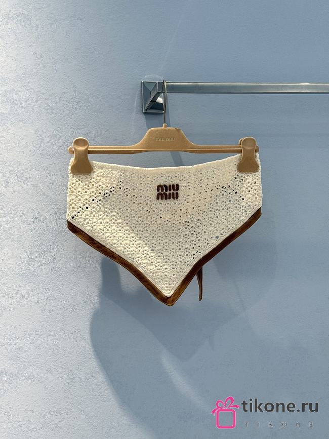 Miumiu Cotton And Suede Bandana Top Natural  - 1