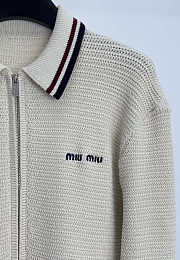 Miumiu Cotton Knit Zipper Cardigan Natural  - 4