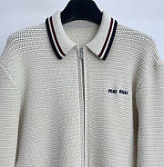 Miumiu Cotton Knit Zipper Cardigan Natural  - 6