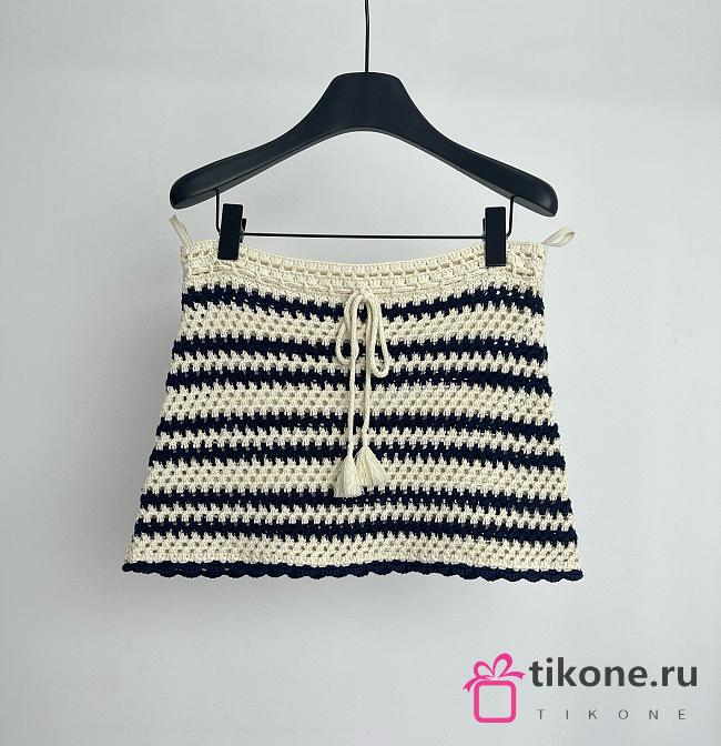 Miumiu Cotton Miniskirt Natural/Blue - 1