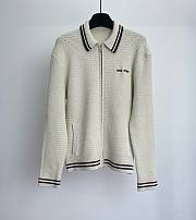 Miumiu Cotton Knit Zipper Cardigan Natural  - 1