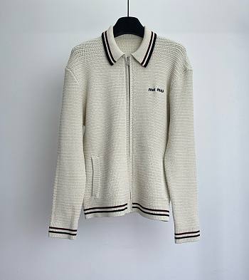 Miumiu Cotton Knit Zipper Cardigan Natural 