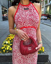 Miumiu Long Floral Print Crepe De Chine Dress Red/White  - 1