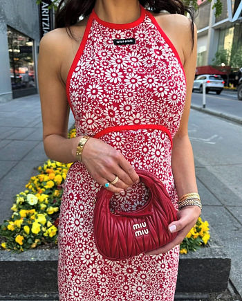 Miumiu Long Floral Print Crepe De Chine Dress Red/White 