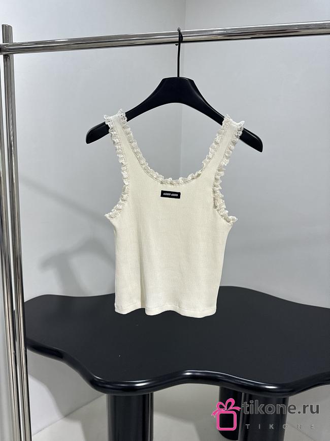 Miumiu Lace-trimmed Cotton Tank Top In White - 1