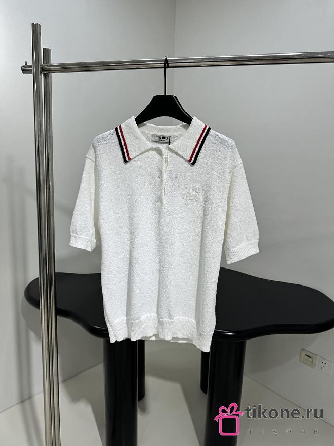Miumiu Cotton Knit Polo Shirt White  - 1