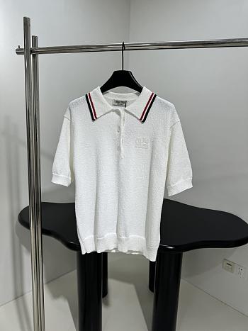 Miumiu Cotton Knit Polo Shirt White 