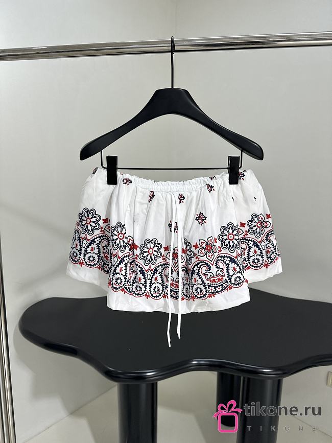 Miumiu Slubbed Poplin Skirt With Print White/Blue - 1