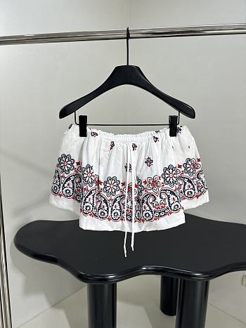 Miumiu Slubbed Poplin Skirt With Print White/Blue