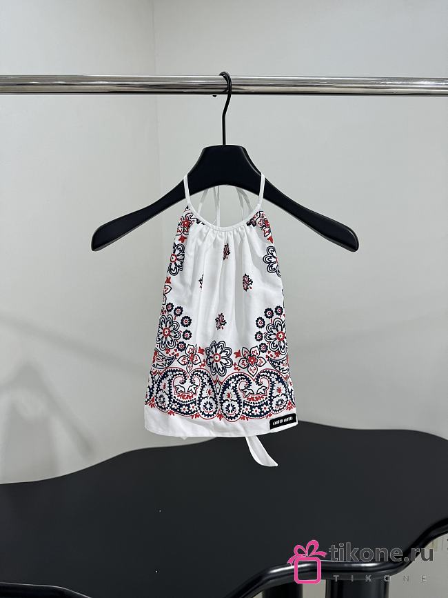 Miumiu Printed Poplin Halter Top White/Blue - 1