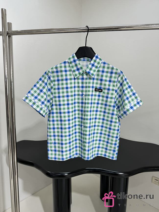 Miumiu Gingham Check Poplin Shirt White/Green  - 1