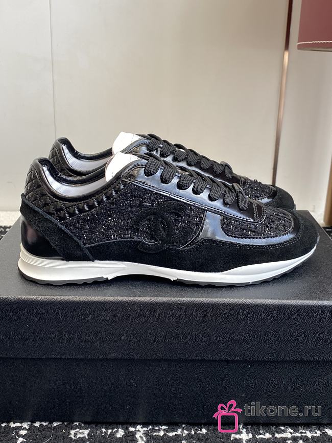 Chanel Sneakers Glittered Tweed Suede & Patent Calfskin Black - 1