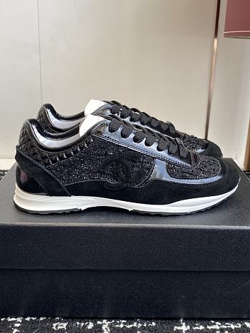 Chanel Sneakers Glittered Tweed Suede & Patent Calfskin Black