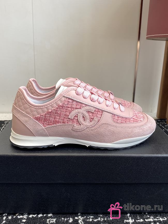 Chanel Sneakers Glittered Tweed Suede & Patent Calfskin Pink - 1