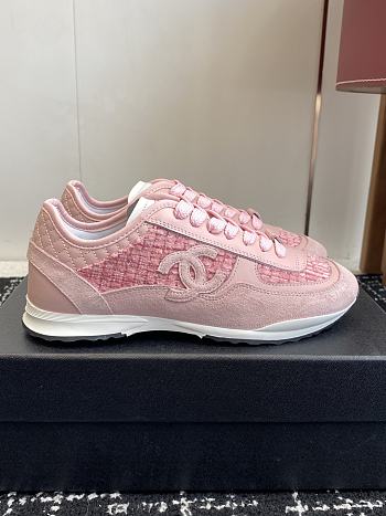 Chanel Sneakers Glittered Tweed Suede & Patent Calfskin Pink