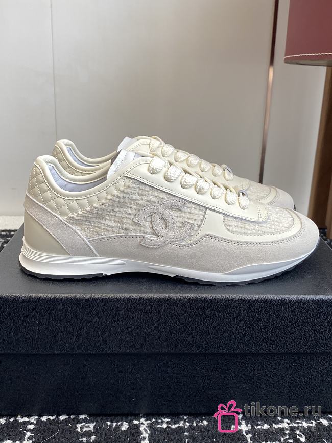 Chanel Sneakers Glittered Tweed Suede & Patent Calfskin White - 1