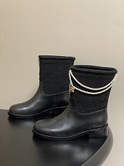 Chanel Tweed & Leather Short Boots With Pearls Black - 3