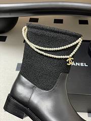Chanel Tweed & Leather Short Boots With Pearls Black - 2