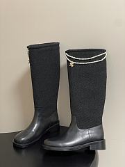 Chanel Tweed & Leather Hight Boots with Pearl Chain Black - 5