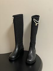 Chanel Tweed & Leather Hight Boots with Pearl Chain Black - 3