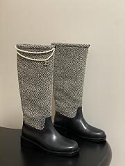 Chanel Tweed & Leather Hight Boots with Pearl Chain  - 6