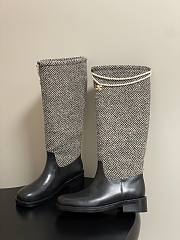 Chanel Tweed & Leather Hight Boots with Pearl Chain  - 5
