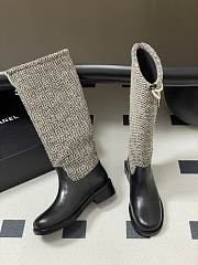 Chanel Tweed & Leather Hight Boots with Pearl Chain  - 3