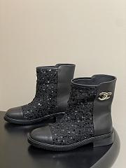 Chanel Sequins & Calfskin Short Boots Black - 5