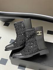 Chanel Sequins & Calfskin Short Boots Black - 4