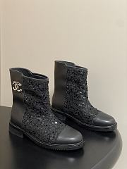 Chanel Sequins & Calfskin Short Boots Black - 3