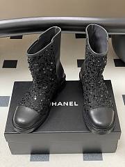 Chanel Sequins & Calfskin Short Boots Black - 2