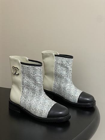 Chanel Sequins & Calfskin Short Boots White
