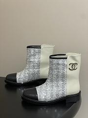 Chanel Sequins & Calfskin Short Boots White - 5