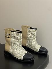 Chanel Sequins & Calfskin Short Boots Beige - 1