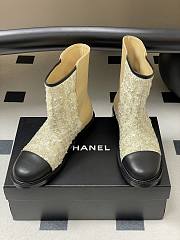 Chanel Sequins & Calfskin Short Boots Beige - 5