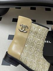 Chanel Sequins & Calfskin Short Boots Beige - 2