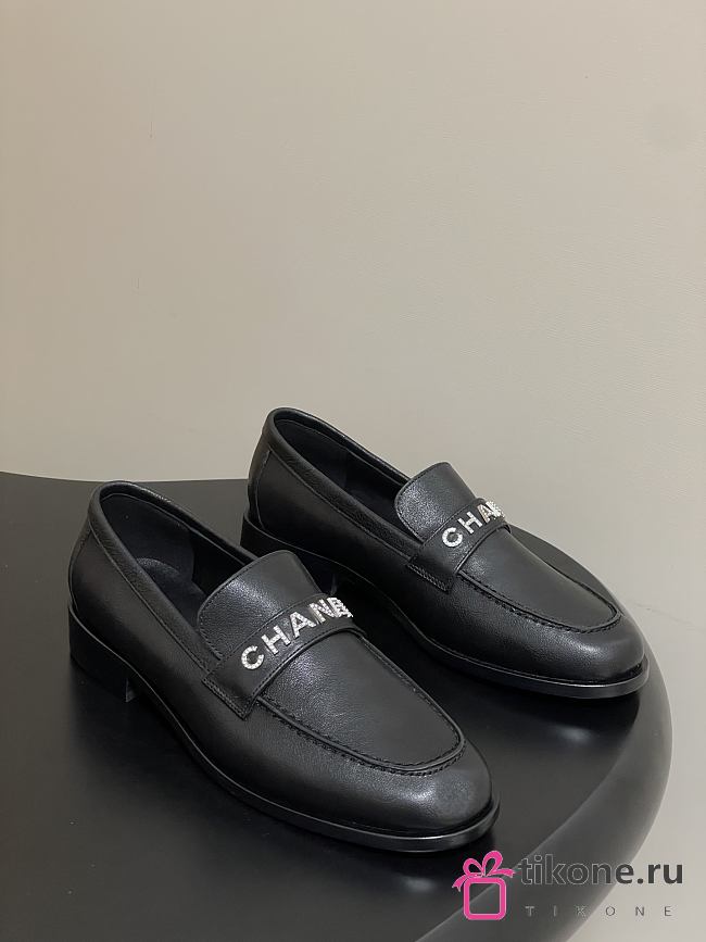 Chanel Calfskin Loafers with Strass Black - 1