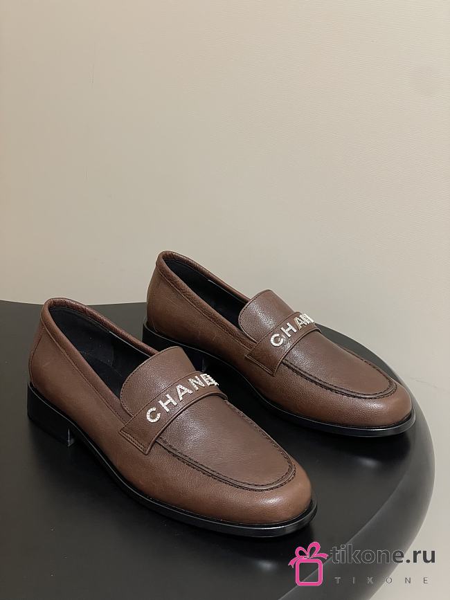 Chanel Calfskin Loafers with Strass Dark Brown - 1