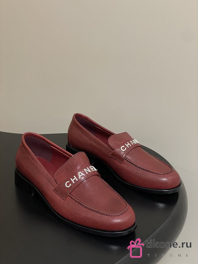 Chanel Calfskin Loafers with Strass Red - 1