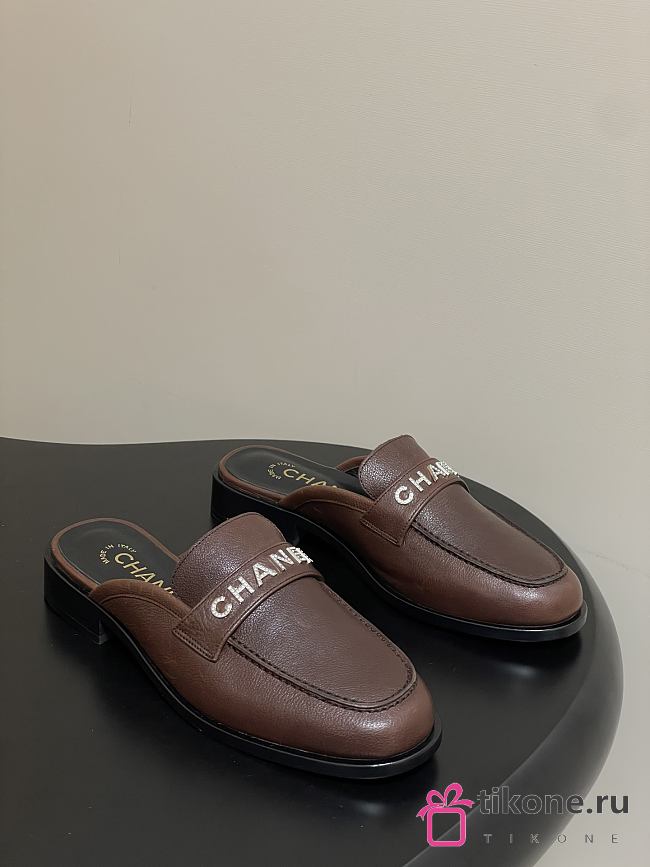 Chanel Calfskin Mule with Strass Dark Brown - 1