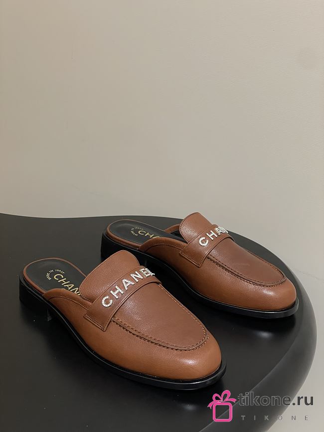 Chanel Calfskin Mule with Strass Brown - 1