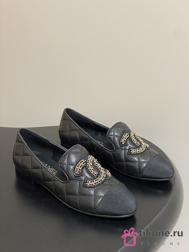 Chanel Quilted Loafers Gold CC Embellished Black - 1