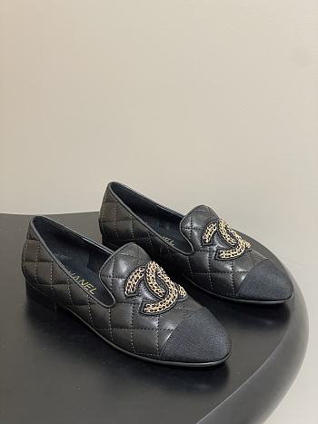 Chanel Quilted Loafers Gold CC Embellished Black